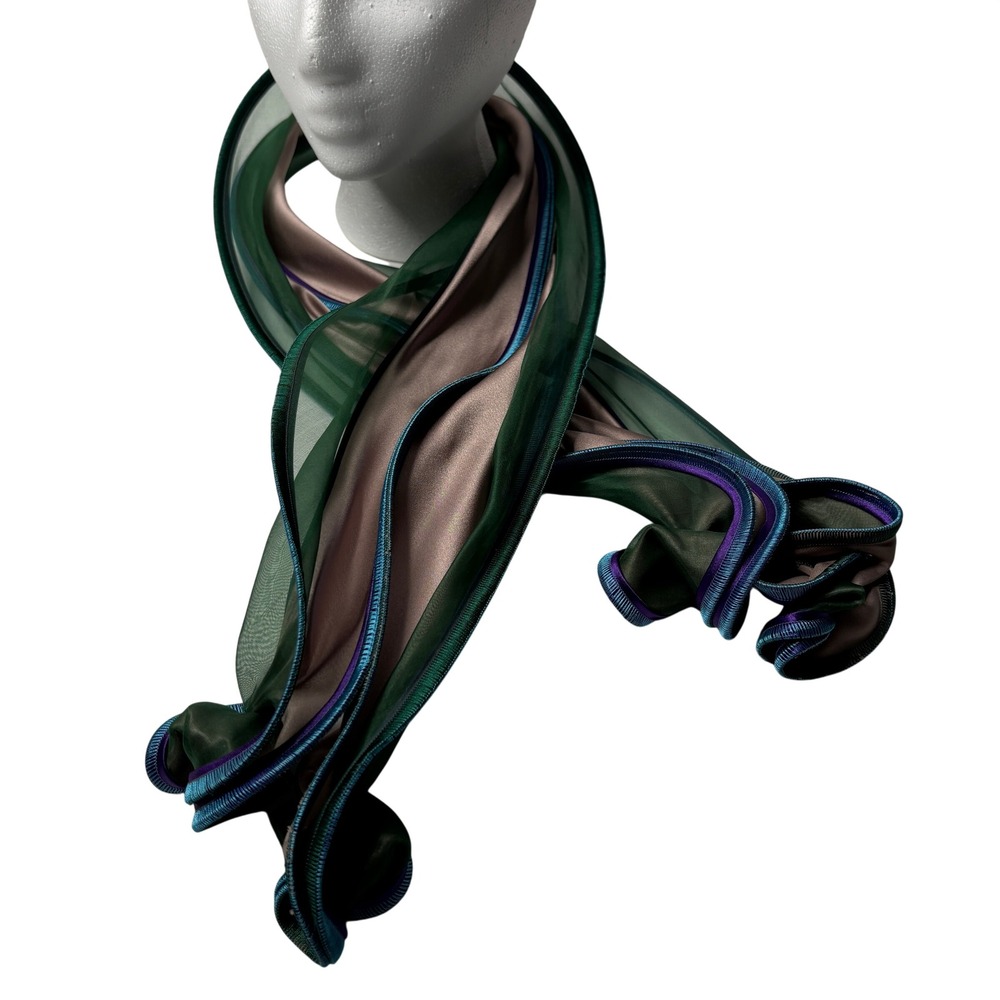 Tammy Child Artisan Green Purple Ruffle Lettuce Trim Scarf Avante Garde Whimsy‎